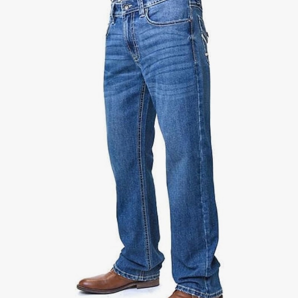 Men's Blue Jeans with Embroidered Pockets- Axel